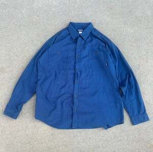 Vintage Patagonia Organic Cotton Micro-Pinstripe Blue Flannel Shirt Men's Large